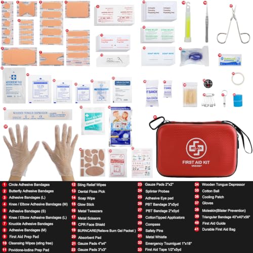 VRIEXSD Premium First Aid Kit, 320 Piece Waterproof Hard Shell Eva First Aid Kit for Home, Camping, Cars, Hiking, Travel, Businesses & Outdoor Emergencies - Emergency Medical Kits (Red) - color: Red