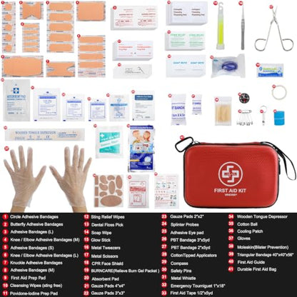 VRIEXSD Premium First Aid Kit, 320 Piece Waterproof Hard Shell Eva First Aid Kit for Home, Camping, Cars, Hiking, Travel, Businesses & Outdoor Emergencies - Emergency Medical Kits (Red) - color: Red