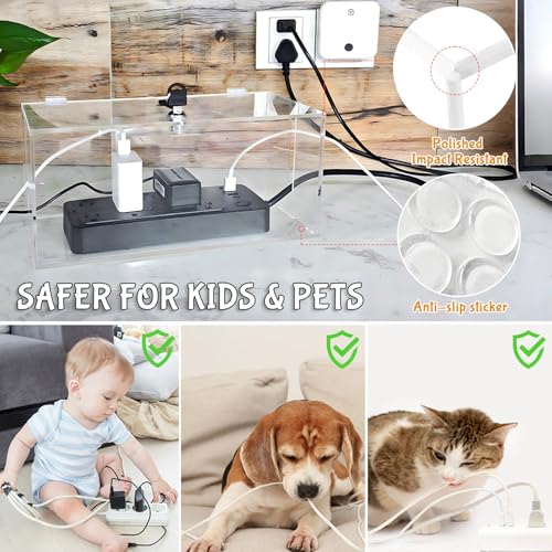 2PC Acrylic Plug Organizer Upgrade,Cable Management Box with Lock,Cable Organizer Box for Surge Protector Power Strip,TV Computer,Cable Wires of Home,Office,Child and Pet Proof