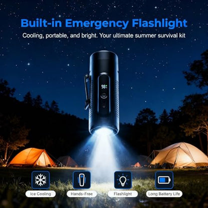 Portable Handheld Fan with Ice Cooling Plate, 3 in 1 Mini Personal Fan with Light & Clip, 5 Speed Rechargeable Fan with LED Display & Hidden Stand, Hands Free Camping Fan for Travel, Desk (Black) - color: F9A-B