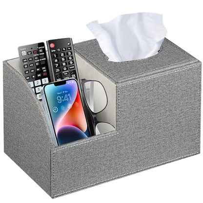 Square Multi-Functional Tissue Box Cover with Storage and Remote Control Holder - Cube Tissue Box Organizer for Bathroom, Nightstand, End Table - color: Grey