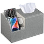 Square Multi-Functional Tissue Box Cover with Storage and Remote Control Holder - Cube Tissue Box Organizer for Bathroom, Nightstand, End Table - color: Grey