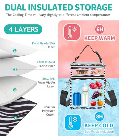 PIIOSER Breastmilk Cooler Bag with Ice Pack, Fits 6 Baby Bottles Up to 9 Oz, Stylish Baby Cooler Travel Bags with Shoulder Strap, Double Deck & Leakproof for Nursing & Working Moms(Zebra Printed) - color: Zebra