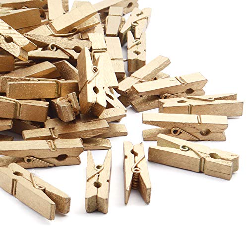 Jdesun 50 Pieces Photo Clips,Mini Gold Wooden Picture Paper Clip Clothespins Peg for Office,Home,Arts - color: Gold(wood)