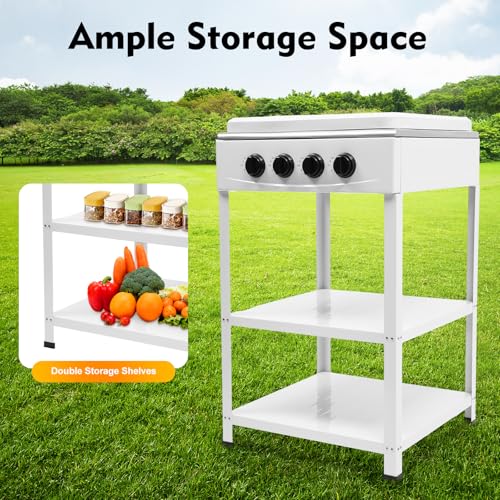 4 Burner Gas Stove Set with Support Leg Stand, Portable Natural Gas Stove with 4 Burners, Camping Cookware Set for Outdoor Cooking Camping (Without connecting hose) (White)