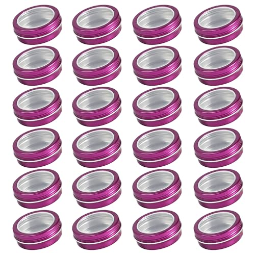 2 oz (60ml) Purple Aluminum Tins with Clear Lids and Labels, 24 Pack | Clear View Lid, Secure Packaging, Tight Screw Lids, Includes Blank Labels, 11 Color Options - color: Purple