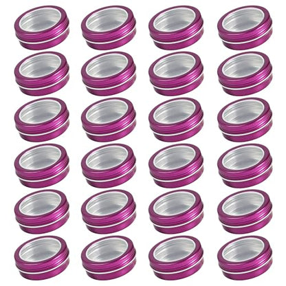 2 oz (60ml) Purple Aluminum Tins with Clear Lids and Labels, 24 Pack | Clear View Lid, Secure Packaging, Tight Screw Lids, Includes Blank Labels, 11 Color Options - color: Purple