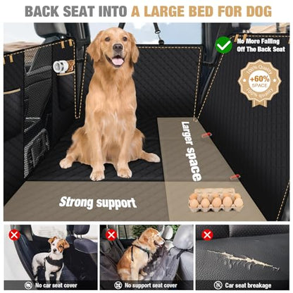Lekereise Dog Car Seat Cover for Back Seat,Large Hard Bottom Dog Hammock for Car,Camping Air Mattress, Hammock Travel Bed for Truck Car SUV (Black)