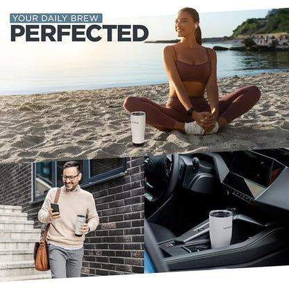 SmrtMugg X Heated Coffee Mug 19 oz., 8 Hour Battery Life, Self-Heating, Adjustable Temp Controlled, LCD Screen, Includes Cover with Magnetic Slider (Black) (White) - color: White