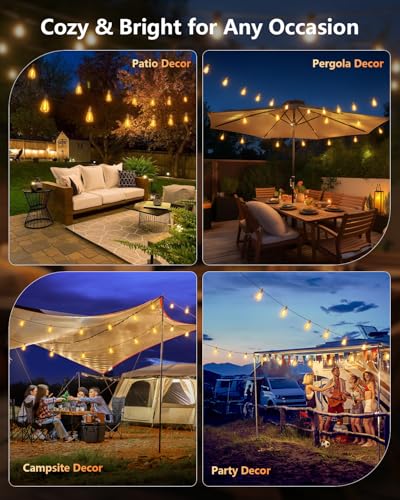 Brightown 202FT Solar String Lights Outdoor Waterproof with Remote, 65+2 LED Shatterproof Bulbs, Dimmable & Timable, 3 Light Modes - Commercial Grade Patio Lights for Garden Backyard Party Decor - size: 202FT(65 Sockets)