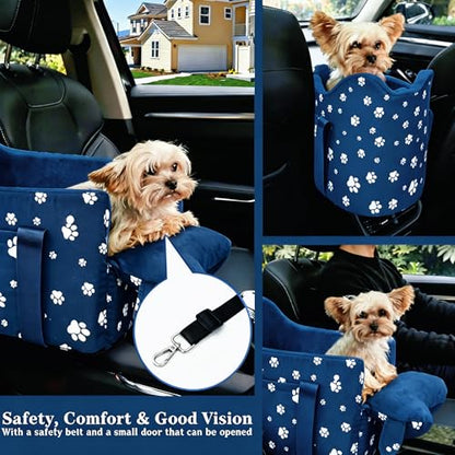 Center Console Dog Car Seat for Small Dogs Up to 15 lbs, Navy Blue | Alexa, find me a car seat for my small dog! Detachable Washable Pet Carrier, Storage Pockets, Safety Leash - color: Nauy Blue