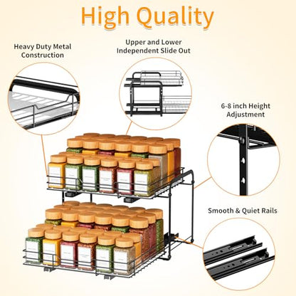 RCHYFEED Spice Rack Organizer for Cabinet, 2 Tier Slide out Spice Organization for Inside Cabinets & Pantry, Heavy Duty Adjustable Metal Spice Racks for Seasoning Organizer (13.5" Wx10.5 Dx9.5 H) - size: 2 Tier-13.5''Wx10.5''Dx9.5''H