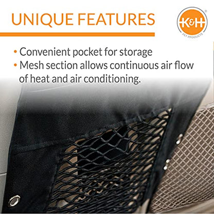 K&H Pet Products Dog Car Net, Pet Travel Safety Barrier, Auto Safety Organizer with Pocket & Mesh Vent Cover for Cars and SUV's, Car Divider for Safer Driving, Universal Bungee Cord Fit - 23 X 24in