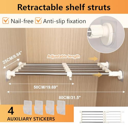BAOYOUNI Closet Tension Shelf Rod Heavy Duty Wardrobe Organizer Adjustable Storage Shelves Rack DIY Closet Dividers Separators for Kitchen Bathroom Bedroom Garage, 19.69-31.5 Inches - size: (19.69-31.50) IN