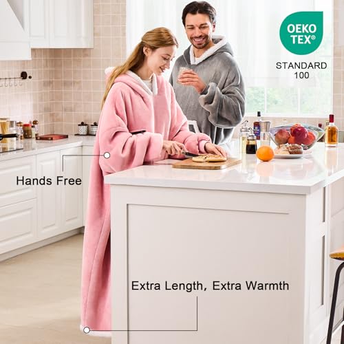 IFNOW Wearable Blanket Hoodie, Oversized Sherpa Fleece Hooded Sweatshirt with Eye Mask, Cozy and Giant Blanket Hoodie with Sleeves Extra Long for Adults Men Women, Pink - color: Pink, size: Adult