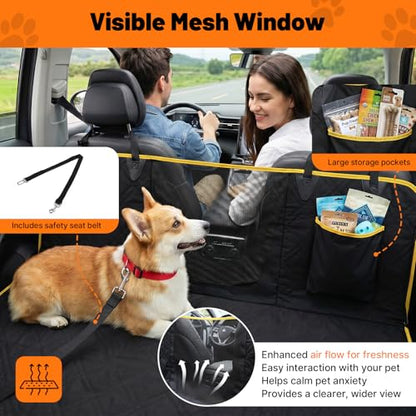 Dog Back Seat Cover, Rear Seat Protector Waterproof Dog Hammock Black | 600D Oxford Fabric, Waterproof PVC Coating, Nonslip Bottom, 7-layer Design, for Sedan, Trucks and SUV