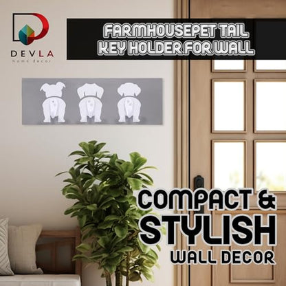 DEVLA Farmhouse Tail Key Holder for Wall - Decorative PET Leash Hanger and Coat Rack Wall Mount with Unique Dog Tail Hooks - Pet Organizer for Rustic Home Decor (Grey)