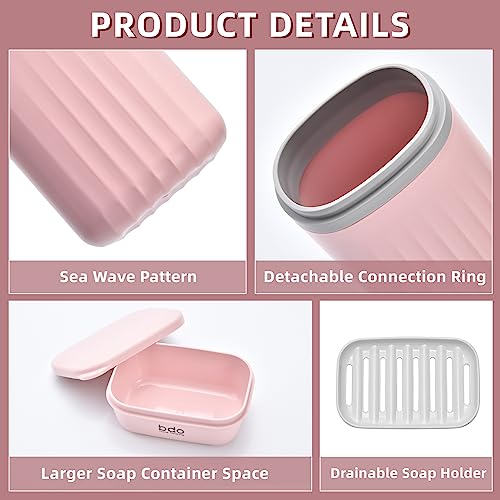 VITVITI Toothbrush Travel Case, Portable Travel Soap Container Leakproof Dish Tray, 7.88 inch Toothpaste Travel Toothbrush Holder with Cover for Trip/Bathroom/Camping(Pink) - color: Pink