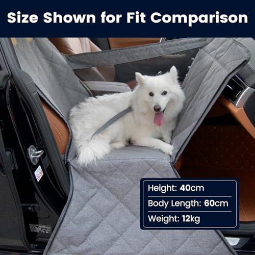 Front Seat Dog Car Seat for Small/Medium Dogs with Door Protection – Full Coverage Waterproof Pet Booster Seat with Mesh Window, Zippered Side Flaps, Safety Buckle, Grey Linen Fabric