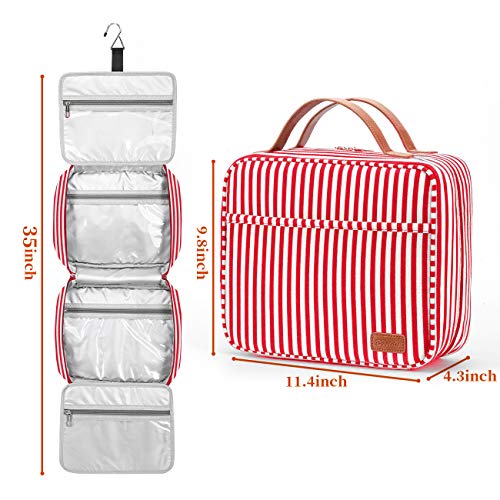 Bosidu Hanging Travel Toiletry Bag,Large Capacity Cosmetic Travel Toiletry Organizer for Women with 4 Compartments & 1 Sturdy Hook,Perfect for Travel/Daily Use/Christmas - color: M-Red