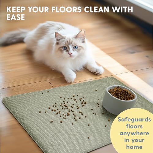 The Cat Ladies Cat Feeding Mat - Waterproof & Dishwasher Safe Small Pet Eating Placemat - Cat & Dog Food Mats for Food and Water Bowl - Protect Floors from Mess - Tropical Leaves - color: Tropical Leaves B