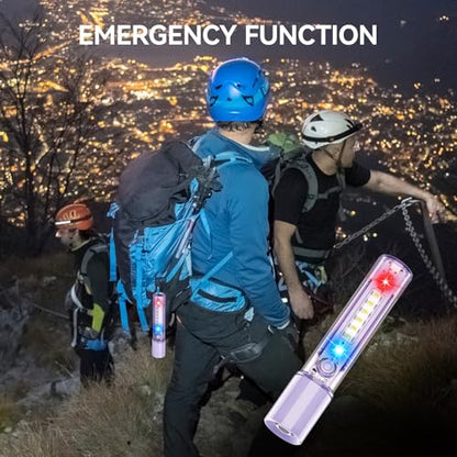 VAVOFO Purple LED EDC Flashlight - USB-C Rechargeable, Waterproof, Zoom Focus, 3 Modes, Red & Blue Emergency Strobe - Best for Outdoor, Tactical, and Survival Use - color: Pink