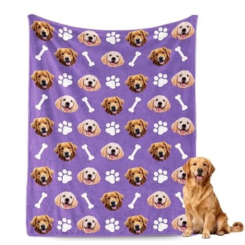 Personalized Paw Print Dog Blanket with Pets Pictures, Custom Funny Cat Dog Face Blankets for Small Medium Large Puppy, Customized Throw Blanket for Pet Lovers Women Men Memorial Gift - color: Design2
