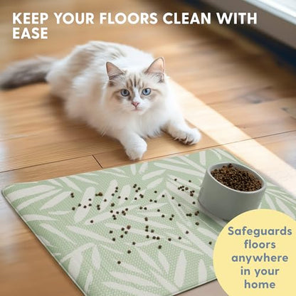 The Cat Ladies Cat Feeding Mat - Waterproof & Dishwasher Safe Small Pet Eating Placemat - Cat & Dog Food Mats for Food and Water Bowl - Protect Floors from Mess - Tropical Leaves - color: Tropical Leaves A