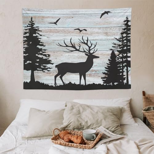 Fblifil Vintage Deer Forest Wall Tapestry，Wooden Board Jungle Animal Bird Wall Tapestries Hanging for Bedroom Living Room Dorm Party Decor 30x40in - color: Bear-23, size: 40"Wx30"L