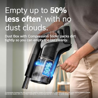 Bosch Unlimited 10 Cordless Stick Vacuum Cleaner - 2 Batteries Included, Up to 140 Min Total, Bendable Tube, Fast Charger, Pet Hair, Hard Floors and Carpets, 7 Accessories, Dark Cream