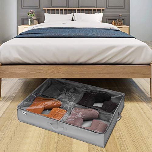 Under Bed Shoe Storage Organizer Set of 2, Fits 16+4 Pairs Boots Total, Underbed Shoe Box Storage Containers w/ Reinforced Handles, Clear Foldable Shoes Organizer Adjustable Dividers w/ Bottom Support - size: 16+4 Cells (Adjustable Dividers)