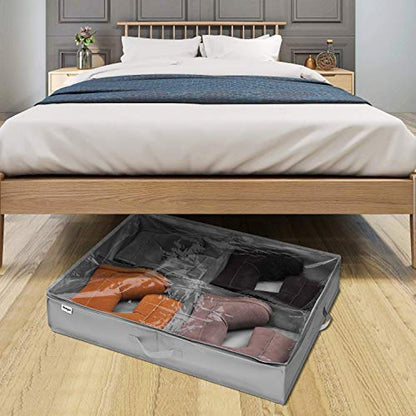 Under Bed Shoe Storage Organizer Set of 2, Fits 16+4 Pairs Boots Total, Underbed Shoe Box Storage Containers w/ Reinforced Handles, Clear Foldable Shoes Organizer Adjustable Dividers w/ Bottom Support - size: 16+4 Cells (Adjustable Dividers)