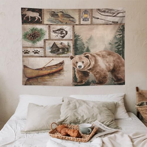 Rustic Bear Cabin Wall Tapestry Retro Lodge Country Animal Western Farmhouse Hunting Wildlife Boho Farmhouse Vintage Camper Wall Tapestries Hanging for Bedroom Living Room Dorm Party Decor 30x40in - color: Bear-5, size: 40"Wx30"L