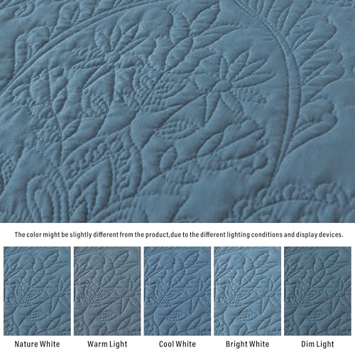 HoneiLife Queen Quilt Bedding Sets - Lightweight Bedspreads 3-Piece, Microfiber Quilt Sets Reversible Coverlets Rustic Bed Cover Damask Pattern Bedding Sets All Season Use - color: Dusty Blue, size: Queen/Full-90"x96"