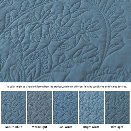 HoneiLife Queen Quilt Bedding Sets - Lightweight Bedspreads 3-Piece, Microfiber Quilt Sets Reversible Coverlets Rustic Bed Cover Damask Pattern Bedding Sets All Season Use - color: Dusty Blue, size: Queen/Full-90"x96"