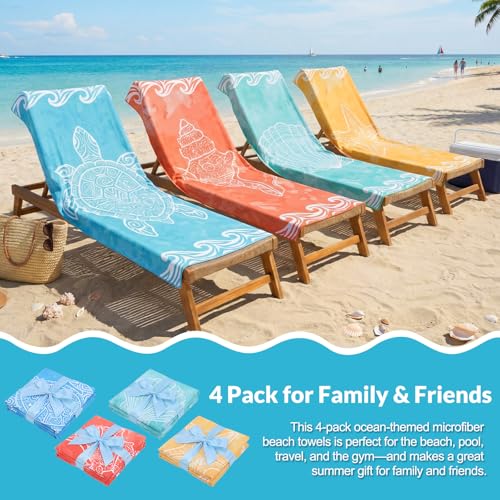 Frienda 4 Pack Microfiber Oversized Lightweight Beach Towel 71x32 in for Women Men Microfiber Quick Dry Sand Free Ocean Coastal Towels for Beach Pool Travel(Ocean) - style: Ocean Nautical