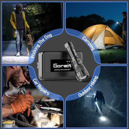 Flashlights LED High Lumens Rechargeable, Goreit 20,000 Lumens XHP70.2 Super Bright Flashlight, Flash Light Battery Powered, Powerful Handheld Flashlight with holster for Emergency Camping Hiking Gift