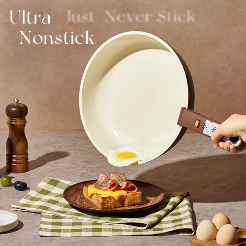 CAROTE 19Pcs Ceramic Cookware Set, Pots and Pans Set Non stick, Non Toxic Cookware Detachable Handle, Kitchen Cooking Set - Induction Cookware, Dishwasher/Oven Safe, PFAS Free, Chocolate - color: Chocolate, size: 19 Piece