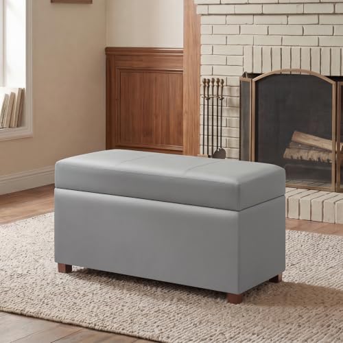 Joveco 32" Leather Storage Ottoman Bench, Rectangle Foot Rest Stool for Living Room, Bedroom, Entryway, Grey - color: Grey,32" Wide, size: 32" Wide