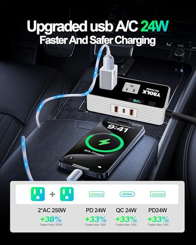 300W Car Power Inverters for Vehicles, YSOLX Car Inverter 12V to 110V with 3 USB Fast Charger and Car Plug Adapter Outlet for Laptop Computer Charger - size: 300W