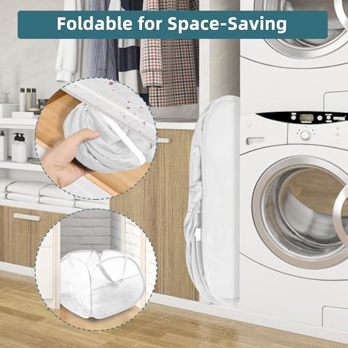 2 Pack Collapsible Laundry Baskets, 90L Large Foldable Laundry Basket, Durable Mesh Pop Up Hampers for Laundry, Dirty Clothes Laundry Hamper for Bedroom, Bathroom, Dorm, Laundry Room, Travel White - color: 2xWhite