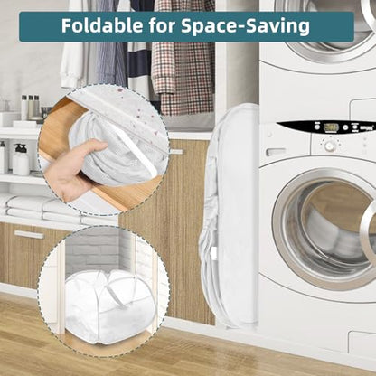 Bemkoo Collapsible Laundry Basket, 90L Large Foldable Mesh Pop Up Hamper for Laundry, Dirty Clothes, Bedroom, Bathroom, Dorm, Laundry Room, Travel, Camping, White - color: White