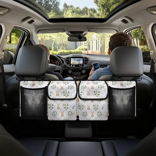 Cute Rabbit Print Car Trunk Organizer with 4 Pockets Foldable Car Backseat Storage Bag Detachable Car Storage Accessories for SUV Sedans Hatchback Crossover Minivan - color: Cute Rabbit