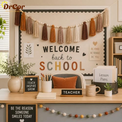 DrCor Boho Terracotta Rainbow Brown Tassel Garland – Classroom Decor for Teachers, Bulletin Board Decorations, Back to School Wall Hanging for Nursery, Kids Room, Baby Shower & Party Decor