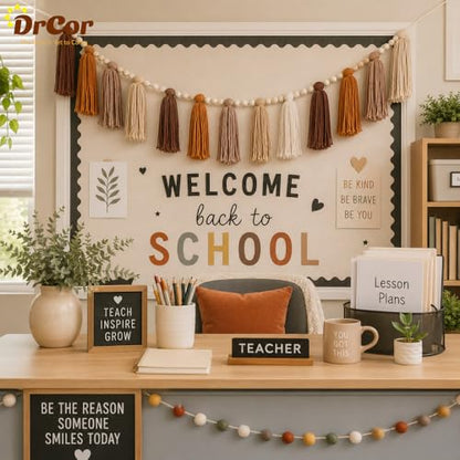 DrCor Boho Terracotta Rainbow Brown Tassel Garland – Classroom Decor for Teachers, Bulletin Board Decorations, Back to School Wall Hanging for Nursery, Kids Room, Baby Shower & Party Decor