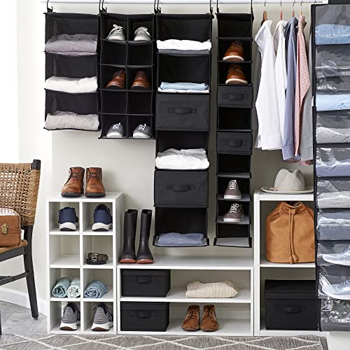 Household Essentials 10 Pocket Hanging Shoe Closet Organizer with Hooks - color: Black