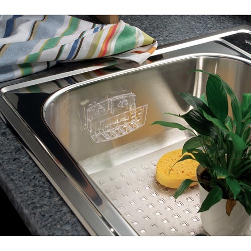 iDesign Plastic Sponge Holder with Suction Cups, Clear | For Kitchen Sink, Bathroom Organization - size: Medium