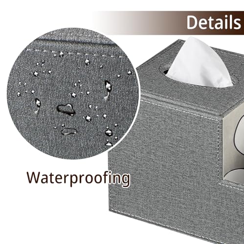 Square Multi-Functional Tissue Box Cover with Storage and Remote Control Holder - Cube Tissue Box Organizer for Bathroom, Nightstand, End Table - color: Grey