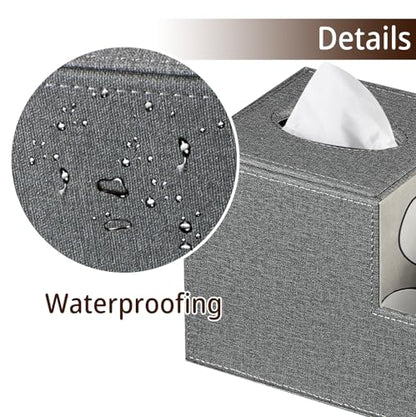 Square Multi-Functional Tissue Box Cover with Storage and Remote Control Holder - Cube Tissue Box Organizer for Bathroom, Nightstand, End Table - color: Grey