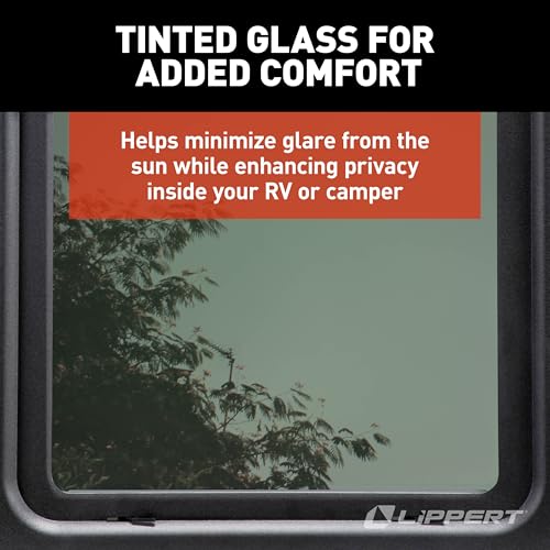 Lippert Thin Shade EcoCell Complete RV Window Kit for Entry Doors with Frame, Tinted Glass, Horizontal Blind, Sun-Blocking Protection, Easy Sliding Operation, Quick Installation - 2025009148